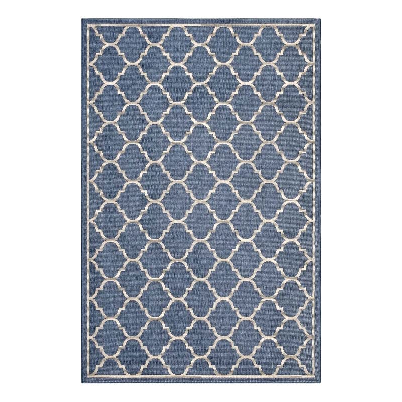 Modway Avena Moroccan Quatrefoil Trellis 4x6 Indoor and Outdoor Area Rug in Blue and Beige