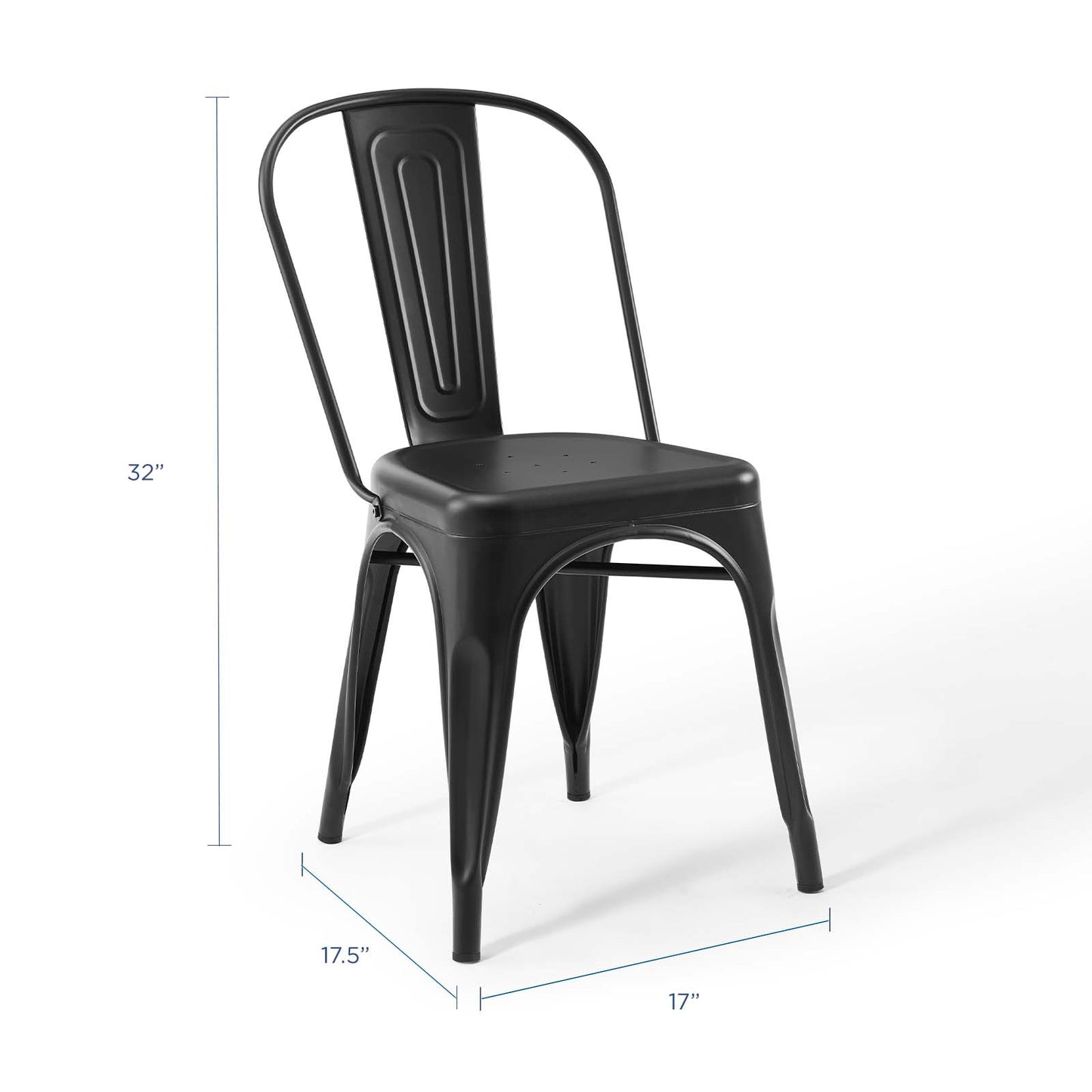 Modway Promenade Industrial Modern Steel Metal Bistro Dining Chairs in Black-Set of 2
