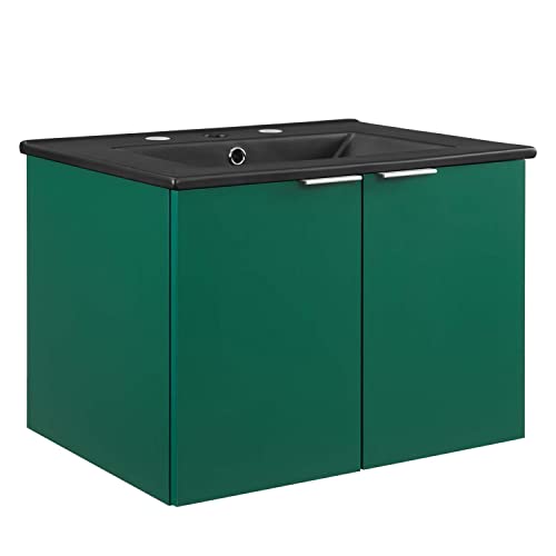 Modway Maybelle 24" Wall-Mount Bathroom Vanity in Green Black