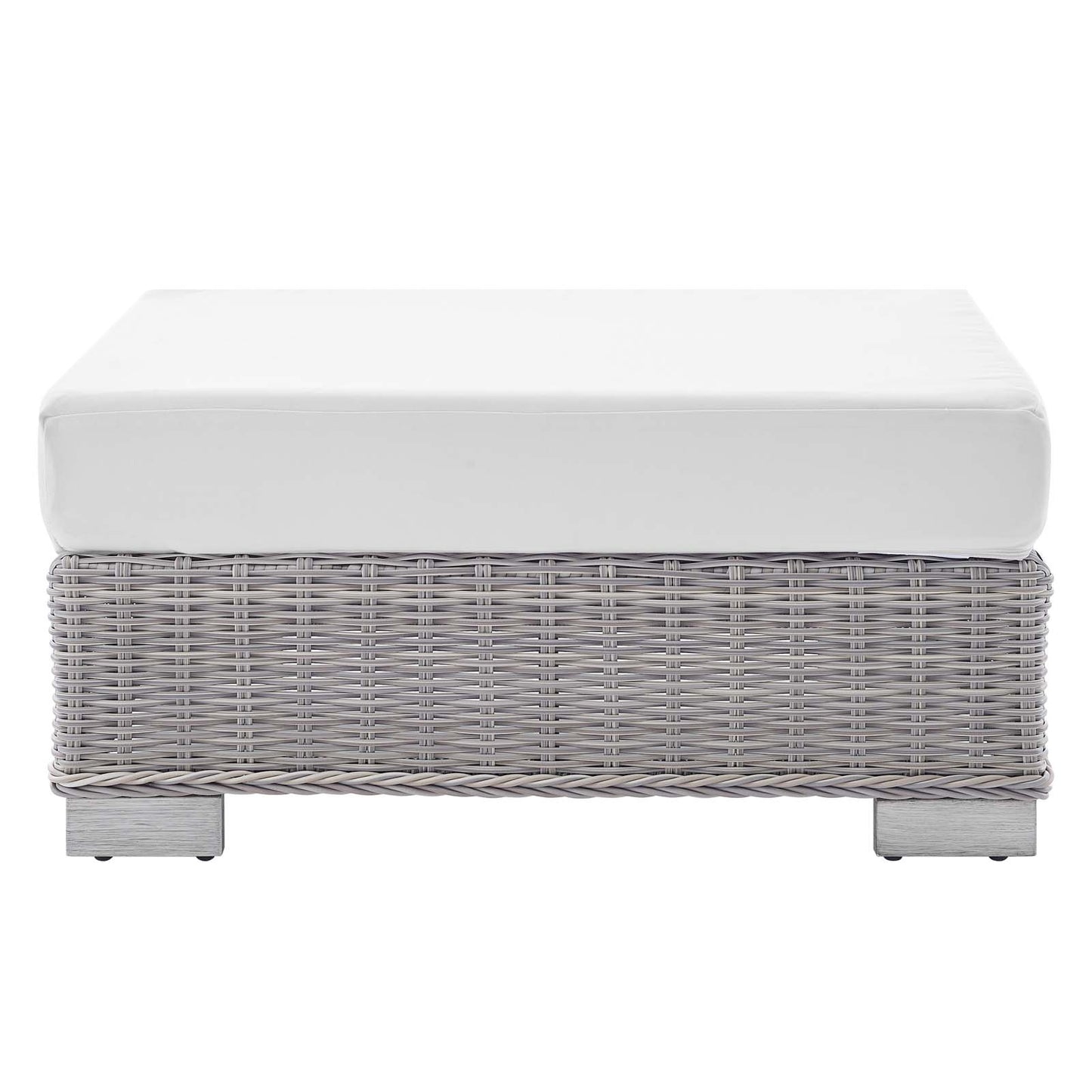 Modway EEI-3971-LGR-WHI Conway Patio Wicker Rattan Ottoman, Light Gray White 22 x 32 x 15