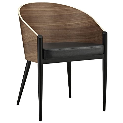 Modway Cooper Mid-Century Dining Chair in Faux Leather Upholstered Seat and Black Metal Legs in Walnut