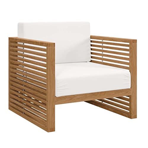 Modway Natural Carlsbad Teak Wood Outdoor Patio Armchair EEI-5606-NAT-WHI