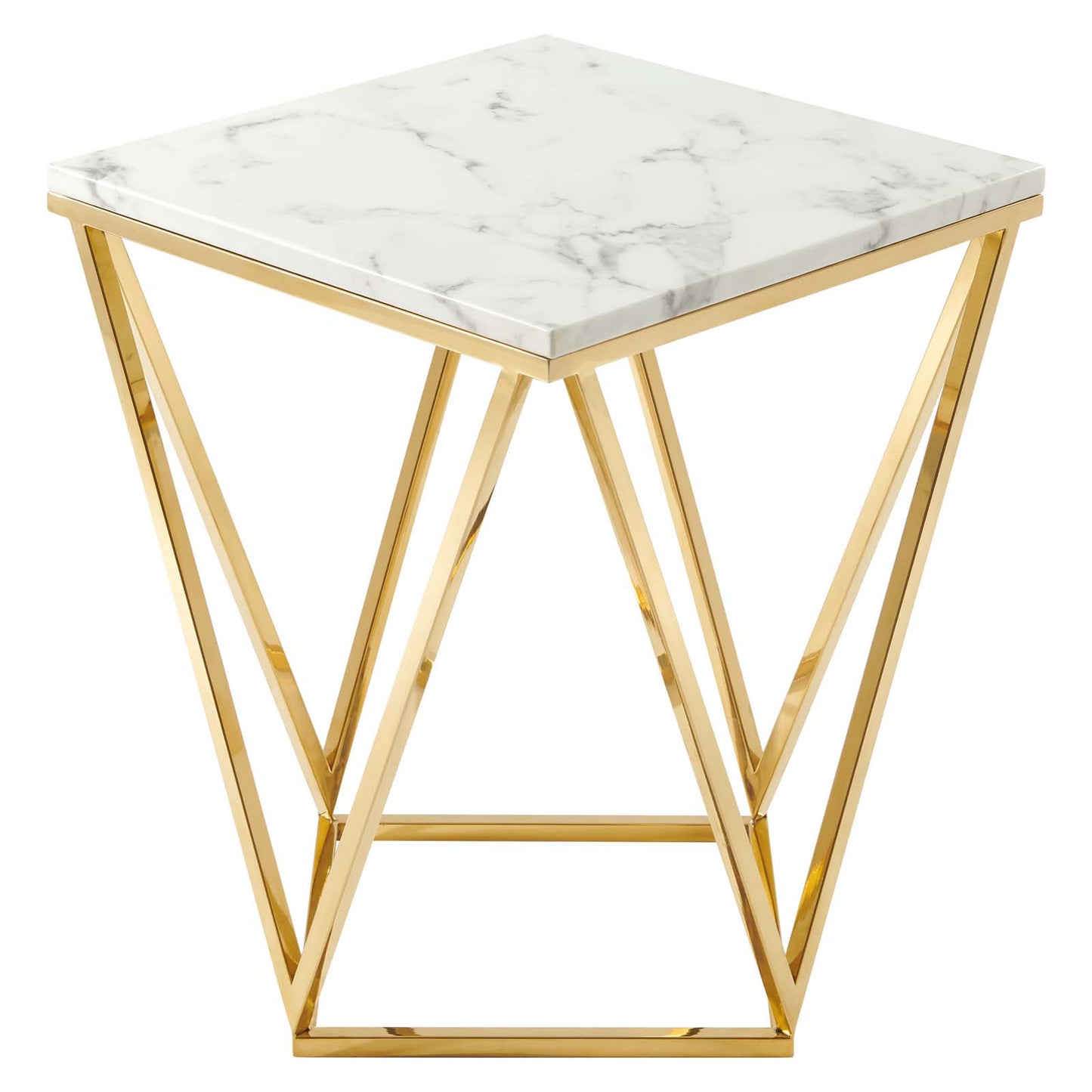 Modway Vertex Geometric Artificial Marble Side End Table in Gold White