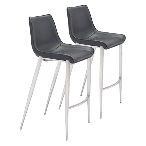 Zuo Modern Bar Chair (Set of 2) Black & Silver Magnus