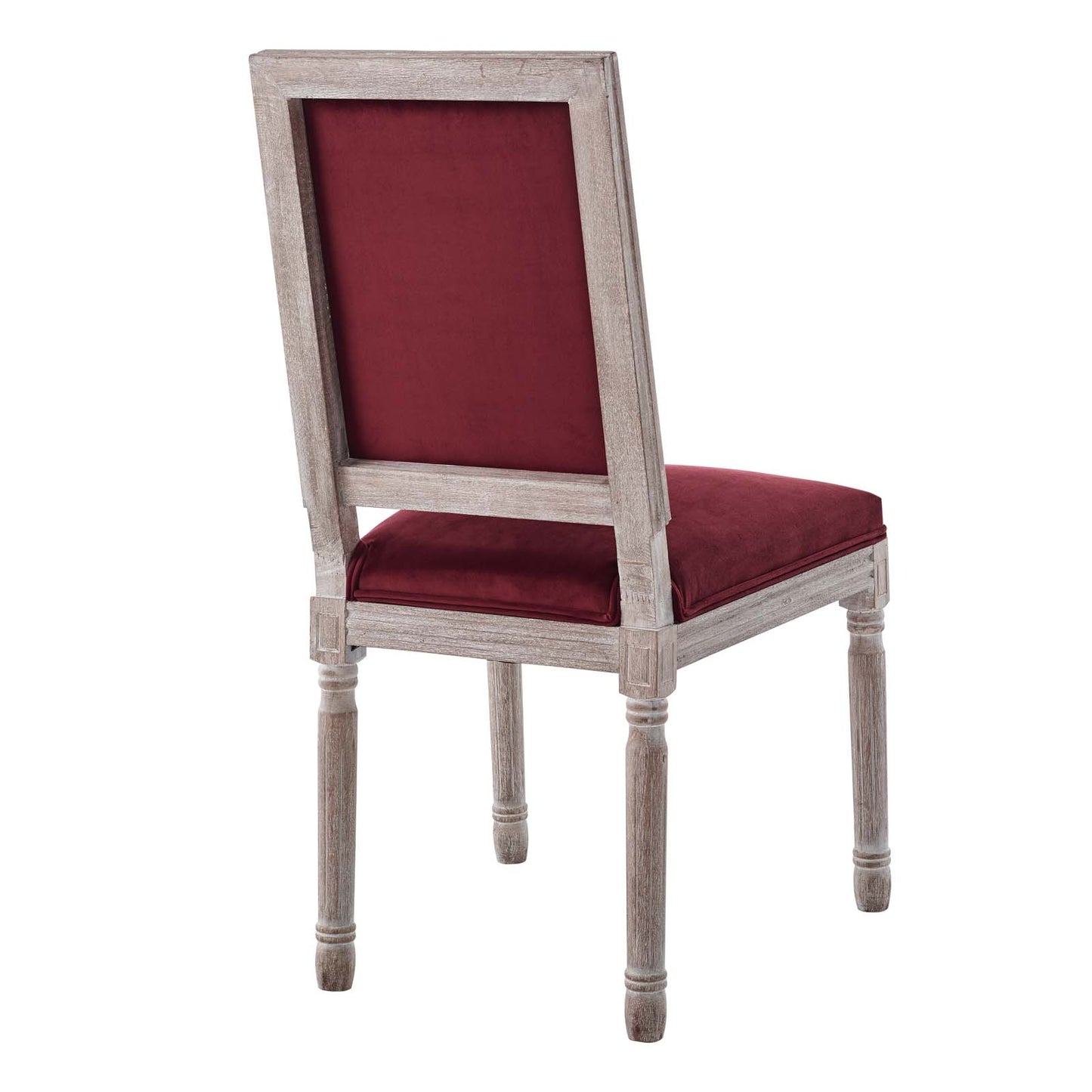 Modway Court French Vintage Performance Velvet Dining Chair in Natural Maroon