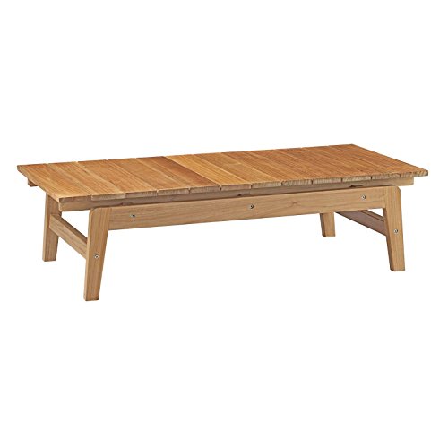 Modway Bayport Teak Wood Outdoor Patio Coffee Table in Natural