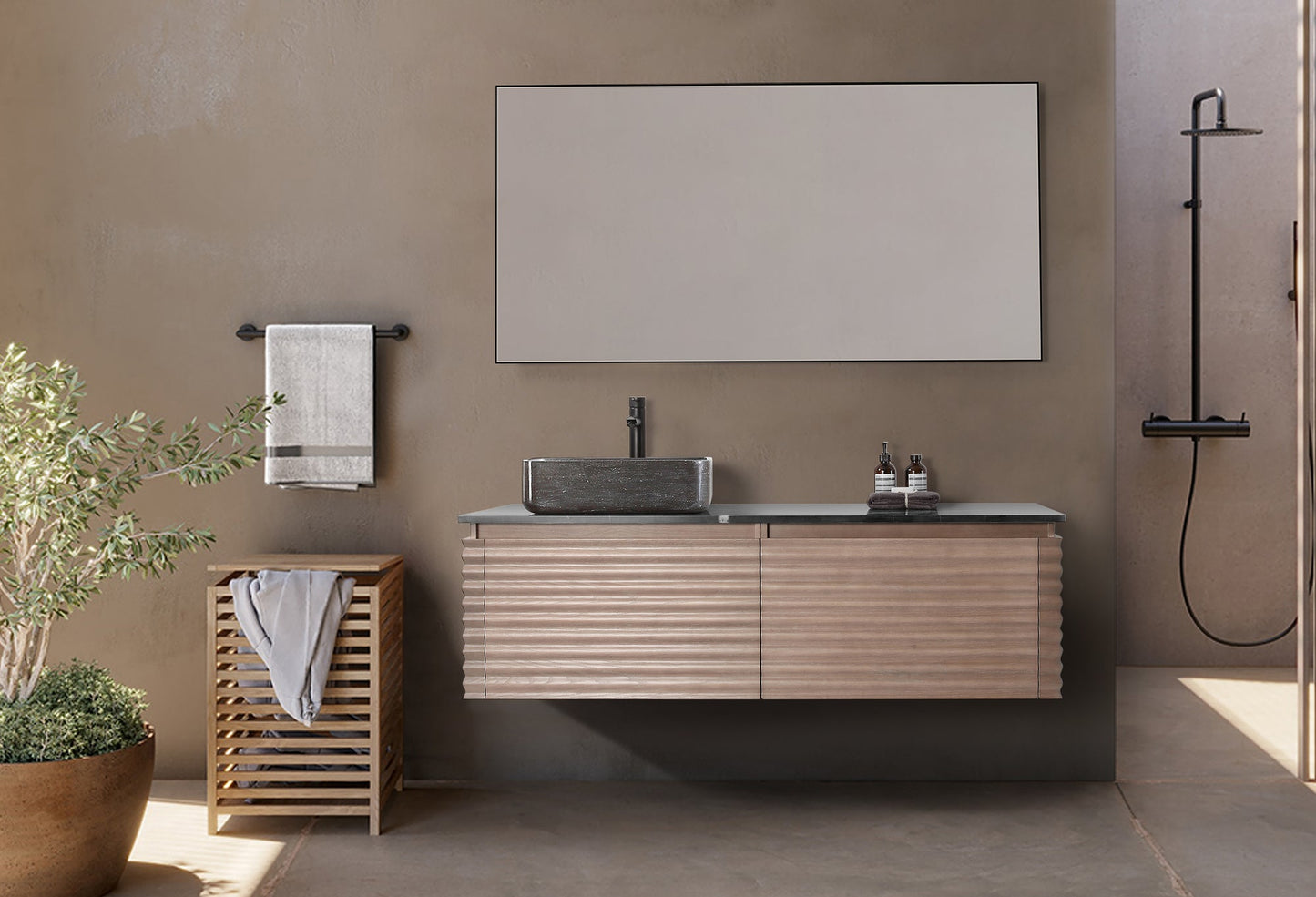 OCALA 60” CHESTNUT WALL MOUNT MODERN BATHROOM VANITY