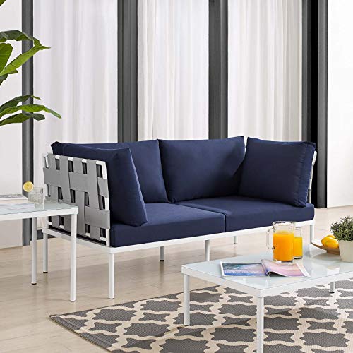 Modway EEI-4964-GRY-NAV Harmony Sunbrella Gray Navy Outdoor Patio Aluminum Loveseat