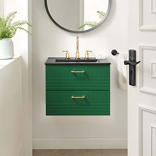 Modway Daybreak 24" Wall-Mount Bathroom Vanity in Green Black