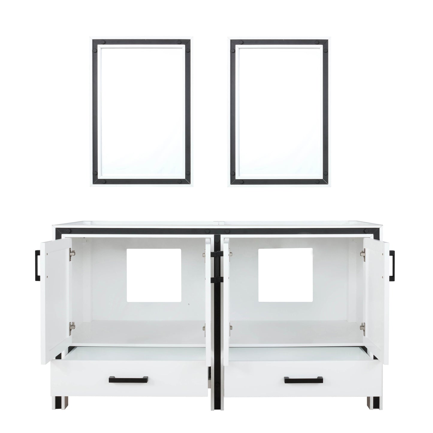 Ziva 60" White Double Vanity, no Top and 22" Mirrors