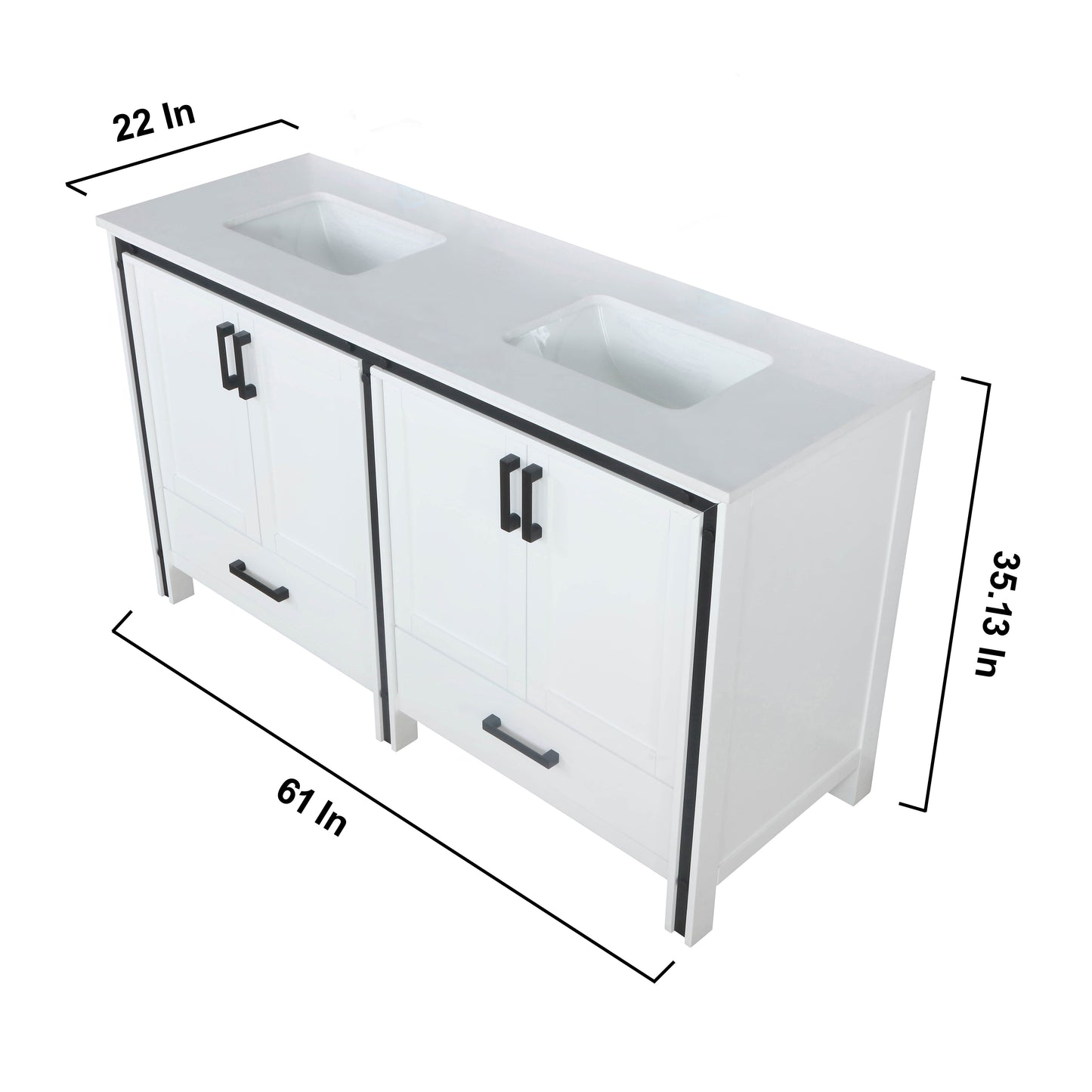 Ziva 60" White Double Vanity, Cultured Marble Top, White Square Sink and 22" Mirrors