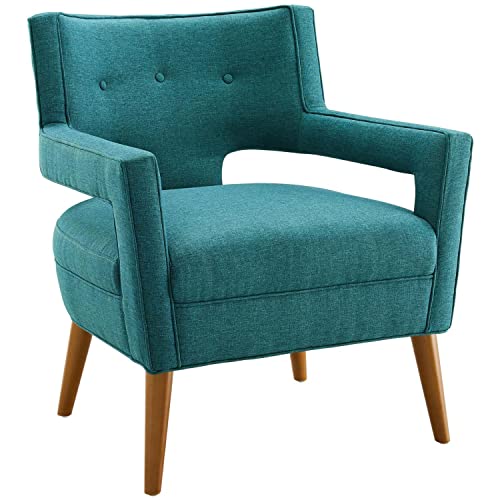 Modway Sheer Upholstered Fabric Mid-Century Modern Loveseat in Teal