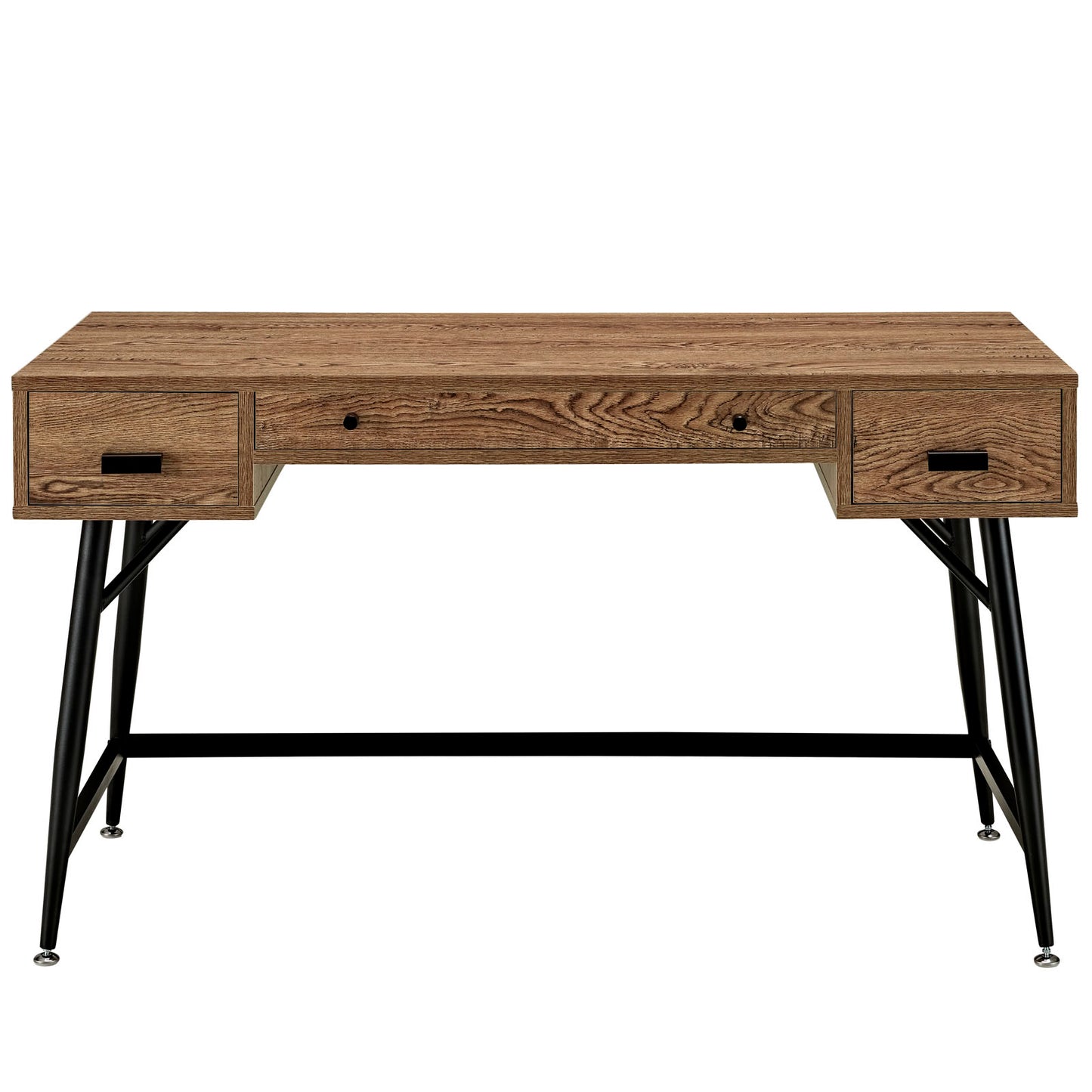 Modway Surplus Wood Grain and Metal Writing Office Desk With Storage Drawers In Walnut
