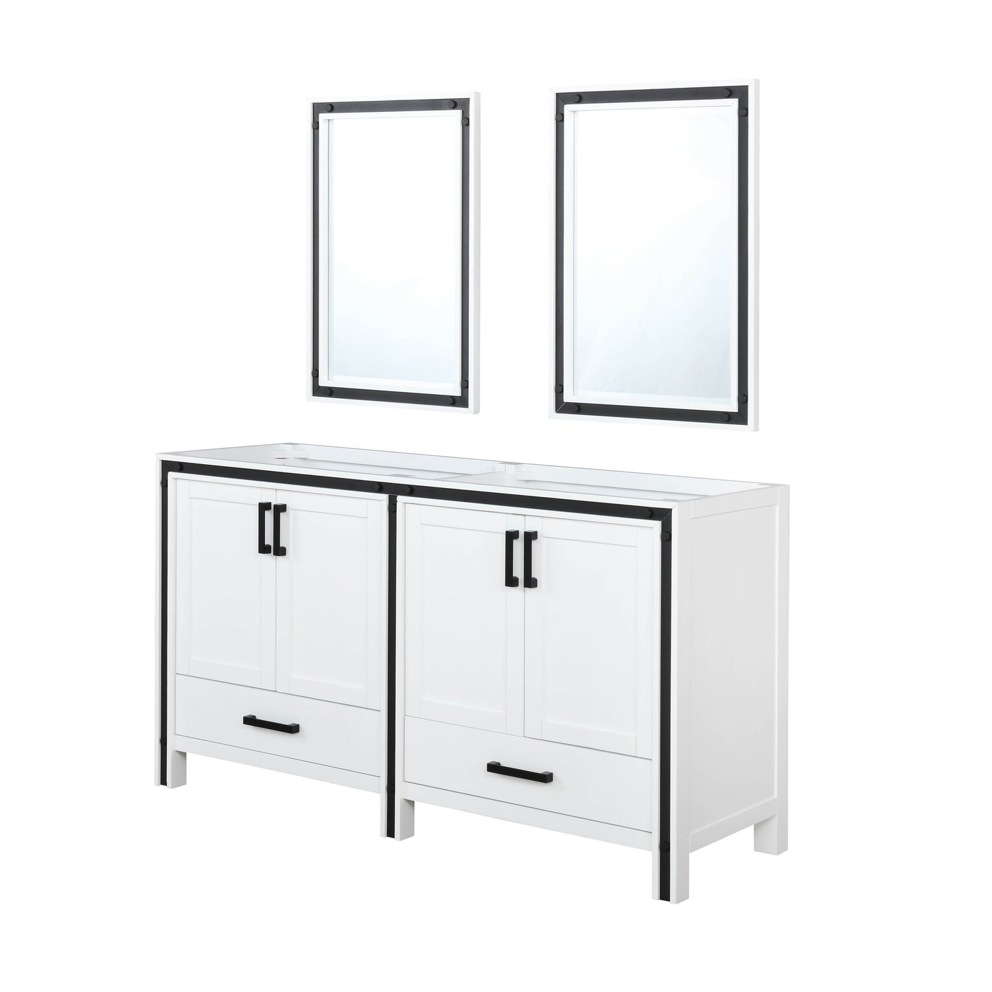 Ziva 60" White Double Vanity, no Top and 22" Mirrors