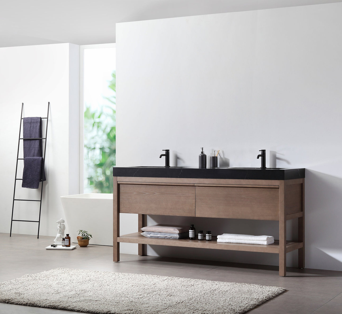 BIBURY 72” CHESTNUT OAK FREESTANDING MODERN BATHROOM VANITY