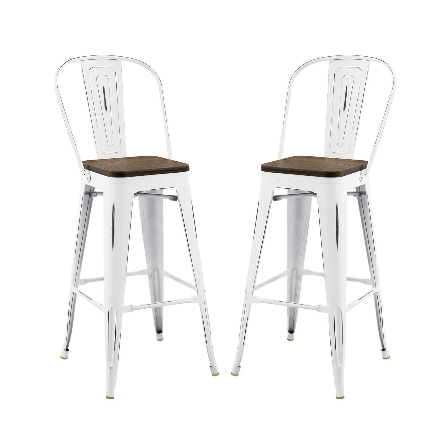 Modway Promenade Metal Bar Stool in White (Set of 2)