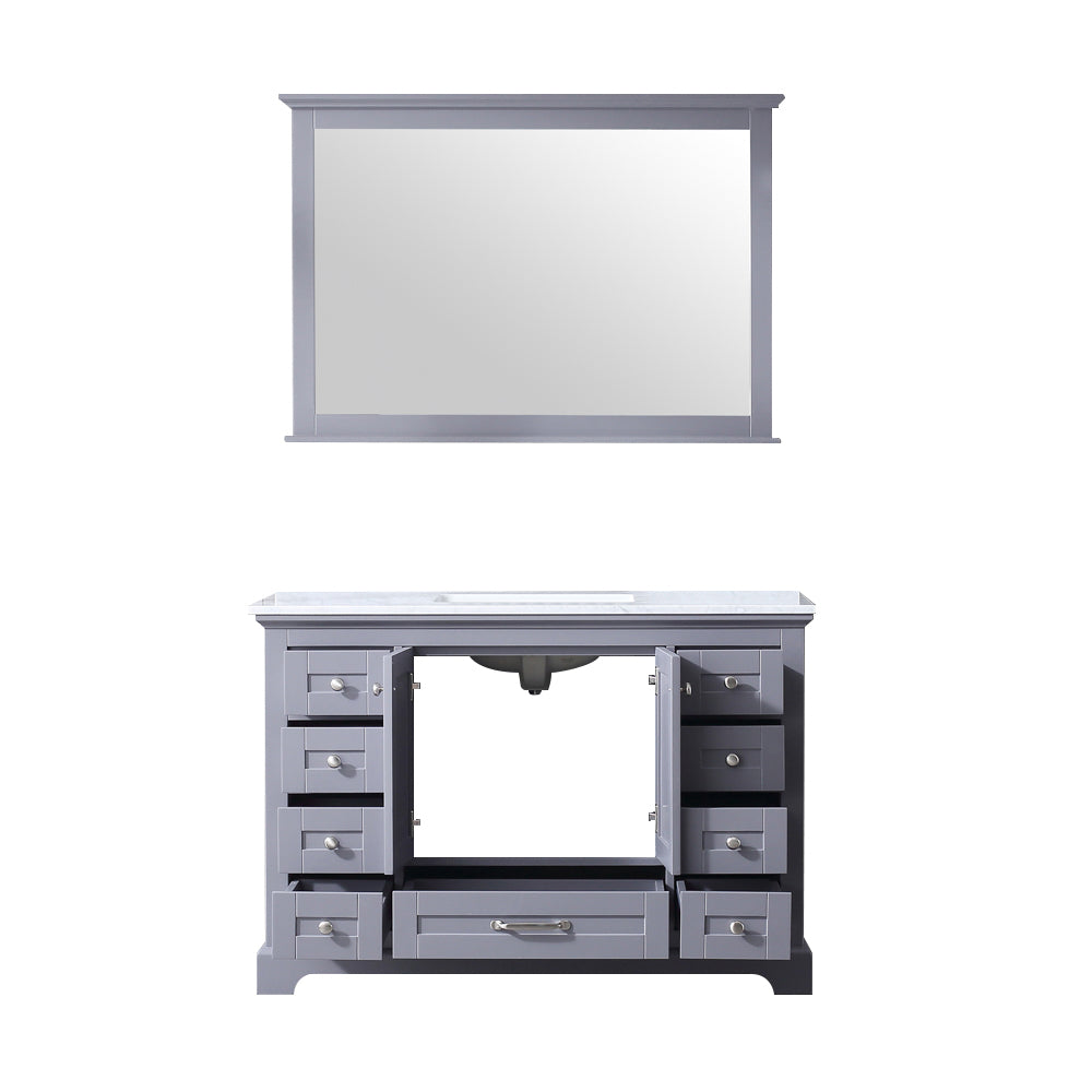 Dukes 48" Dark Grey Single Vanity, White Carrara Marble Top, White Square Sink and 46" Mirror