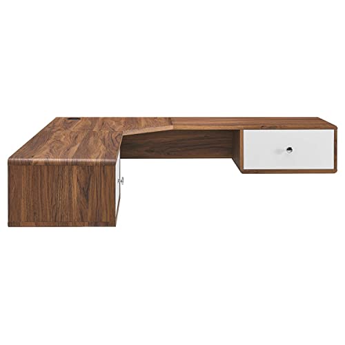 Modway Walnut Transmit Wall Mount Corner Wood Office Desk EEI-5863-WAL-WHI