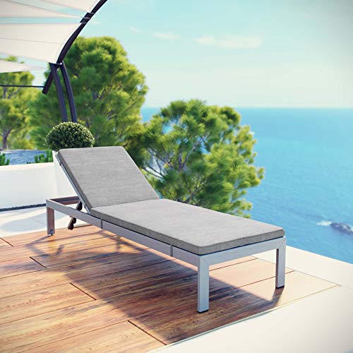 Modway Shore Aluminum Outdoor Patio Chaise Poolside Lounge Chair with Cushion, Gray