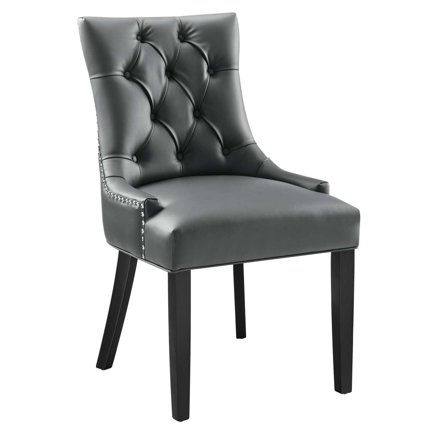 Modway Regent Modern Tufted Vegan Leather Upholstered Two Dining Chairs with Nailhead Trim in Gray