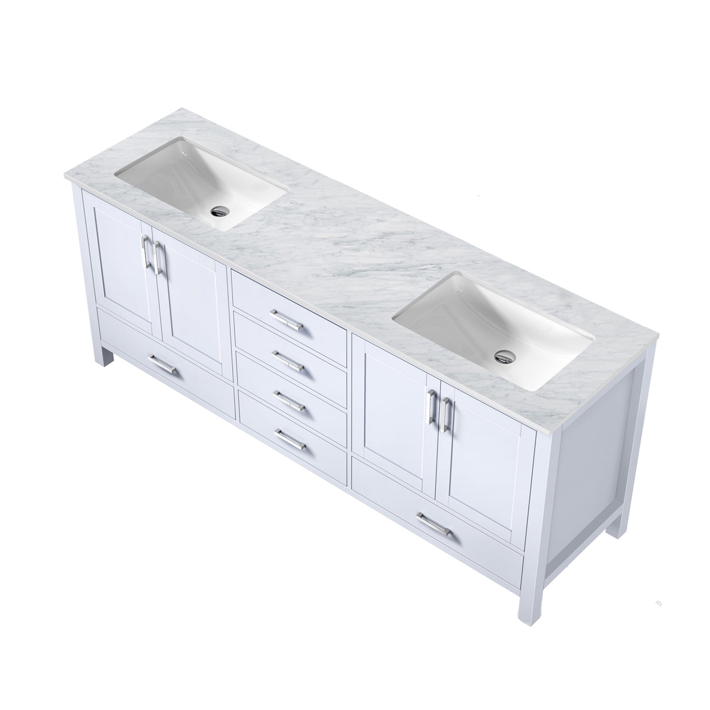 Jacques 80" White Double Vanity, White Carrara Marble Top, White Square Sinks and no Mirror