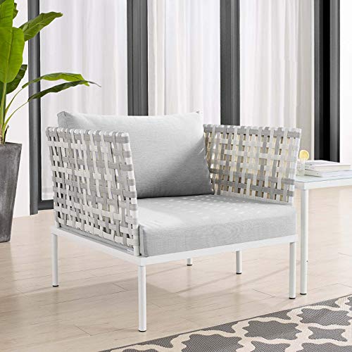 Modway Harmony Sunbrella Basket Weave Outdoor Patio Aluminum Armchair, Taupe Gray