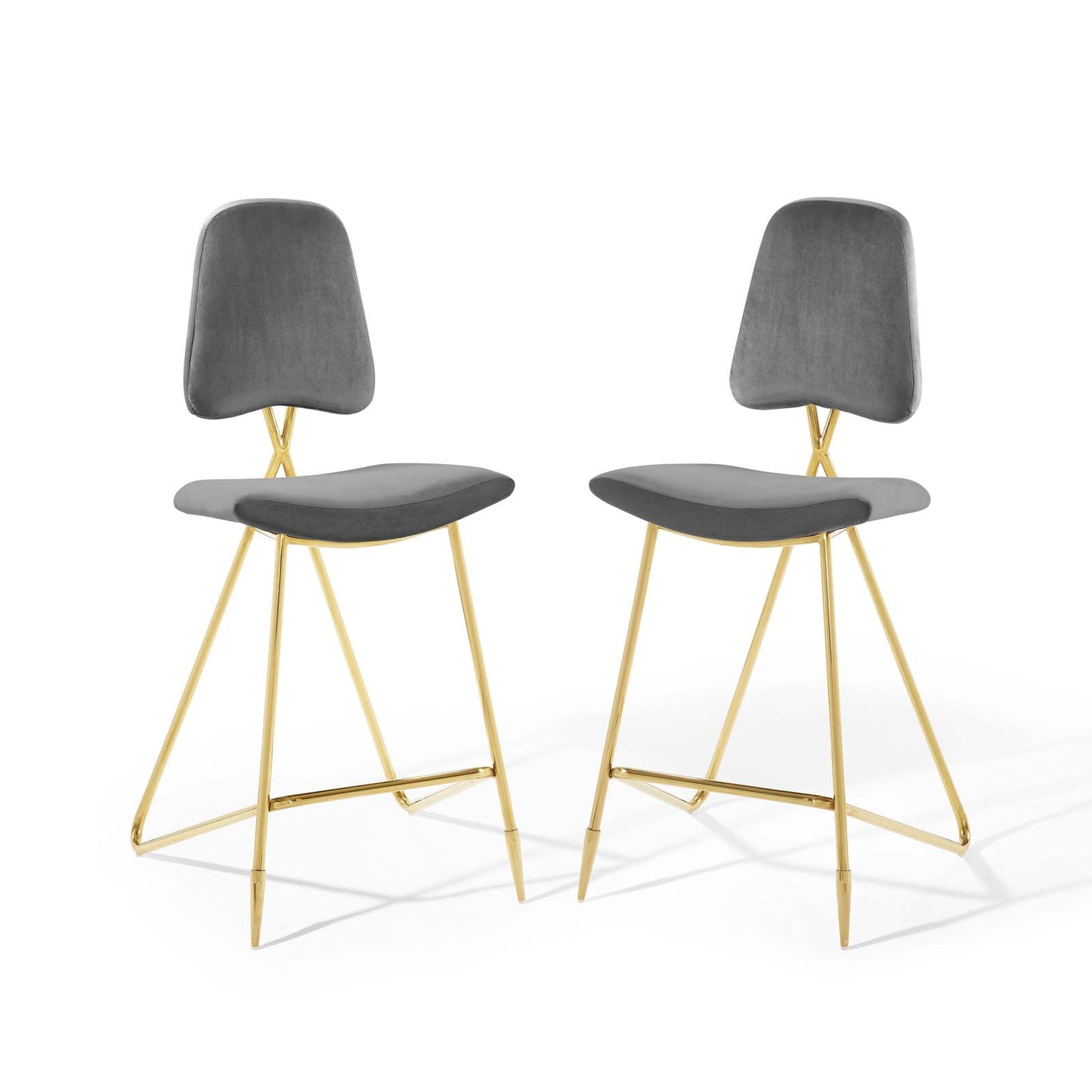 Modway Ponder Bar Stool Performance Velvet Set of 2 in Gray