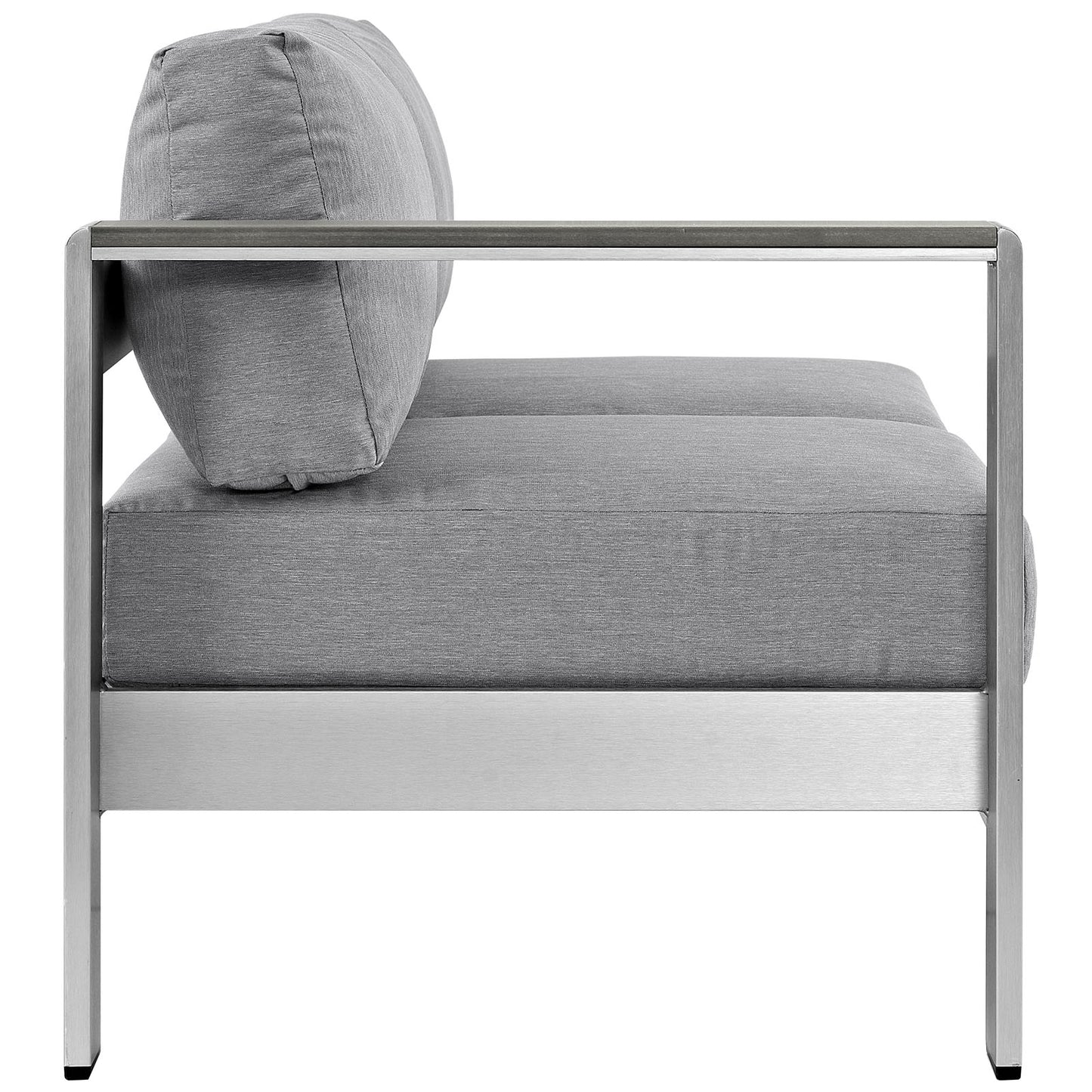 Modway Shore Aluminum Outdoor Patio Left Arm Loveseat in Silver Gray