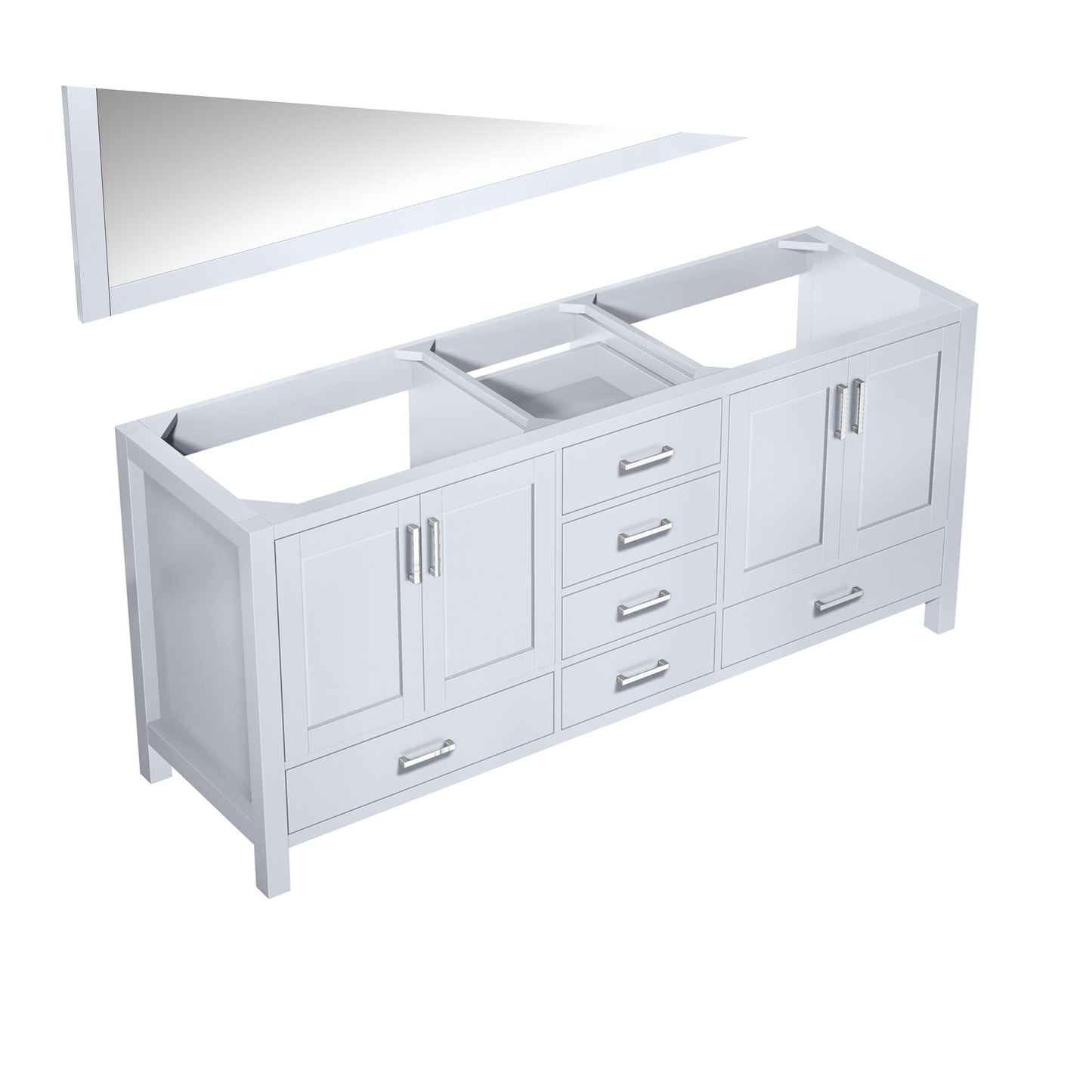 Jacques 72" White Double Vanity, no Top and 70" Mirror