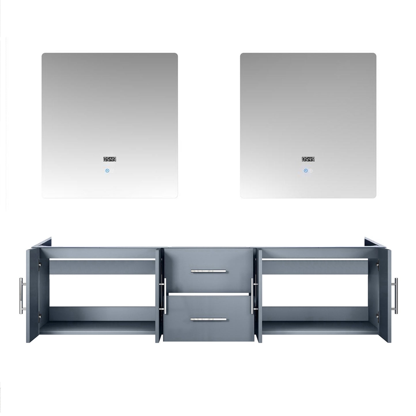 Geneva 72" Dark Grey Double Vanity, no Top and 30" LED Mirrors