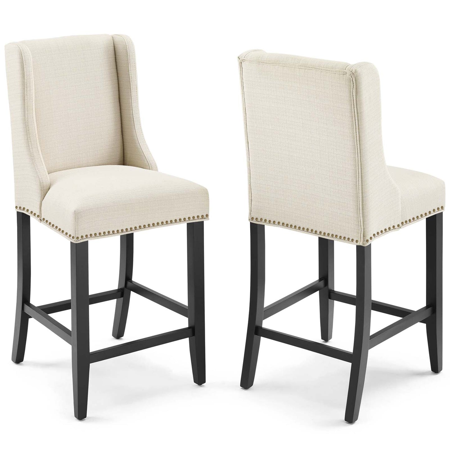 Modway Baron Counter Stool Upholstered Fabric Set of 2, Beige