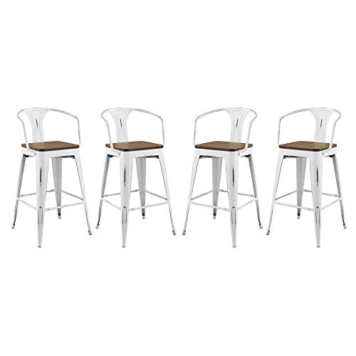 Modway Promenade Metal Bar Stool in White (Set of 4)