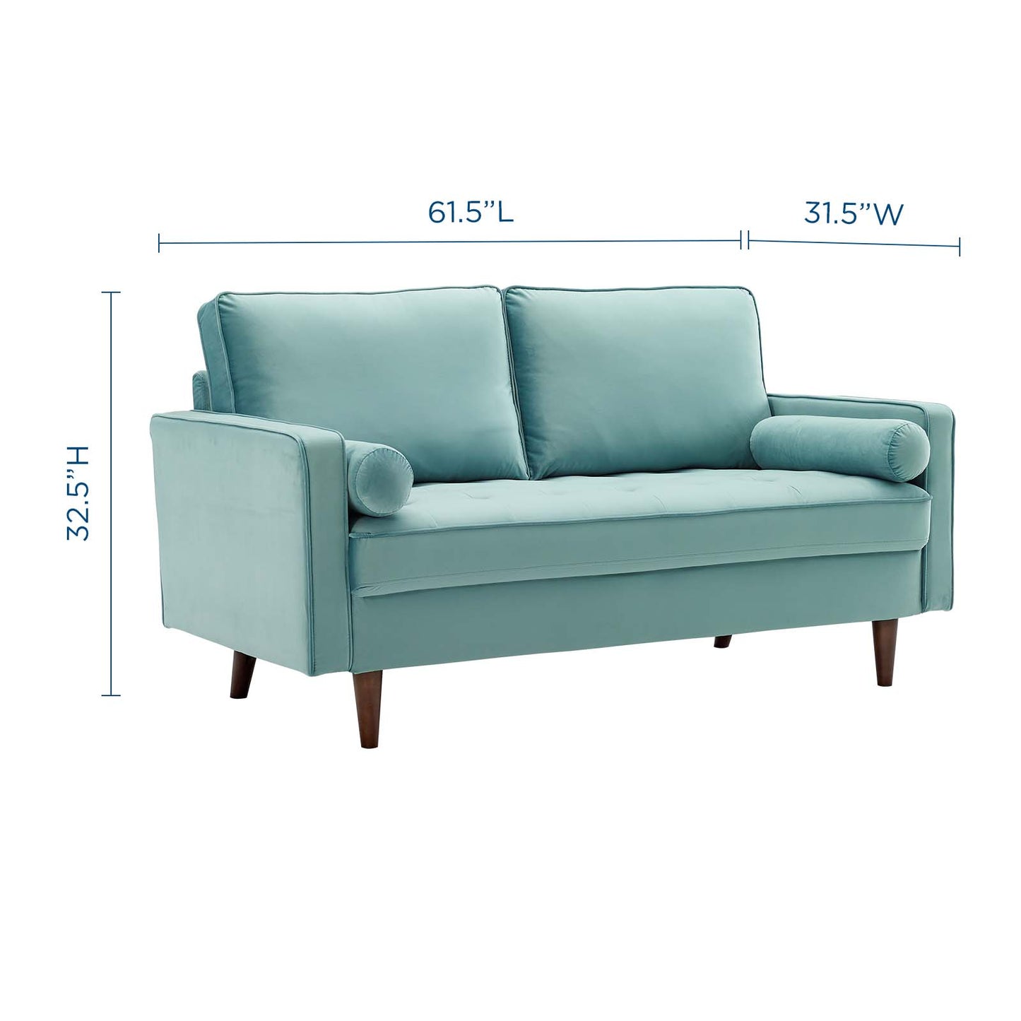 Modway Valour Collection EEI-4004-MIN 62 Loveseat with Innerspring Pocket Structure Non-Marking Foot Caps Dense Foam Padding and Stain-Resistant Velvet Polyester Upholstery in Mint Color