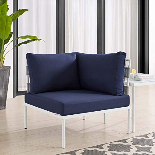 Modway EEI-4540-GRY-NAV Harmony Sunbrella Gray Navy Outdoor Patio Aluminum Corner Chair