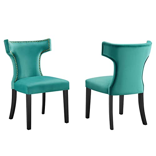 Modway Curve Performance Velvet Set of 2 Dining Chairs with Teal EEI-5008-TEA