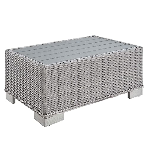 Modway Conway 32" Wicker Rattan Patio Coffee Table in Light Gray