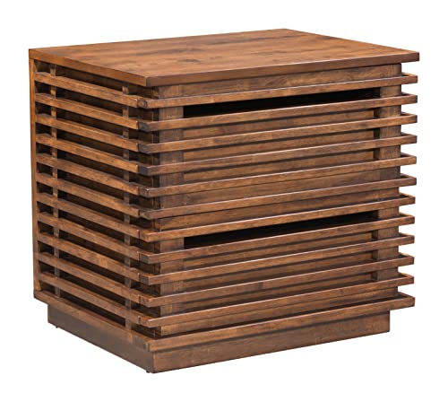 Zuo Modern Linea End Table, Walnut, Slatted Two-drawer Dresser, Each Drawer Top Has a Wide Space Allowing, Sturdy Construction, 150 lbs Weight Capacity, Dimensions 24"W x 22"H x 18"L