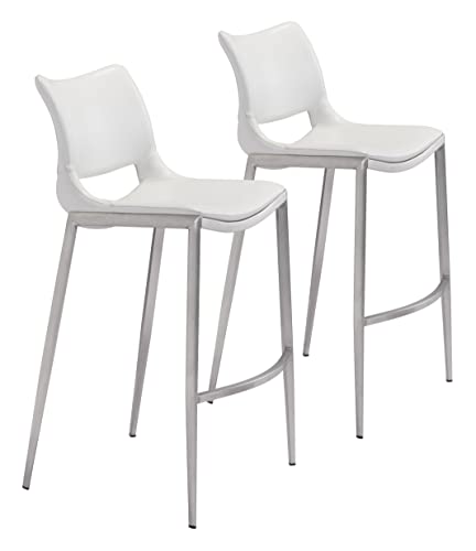 Ace Bar Chair (Set of 2) White & Silver