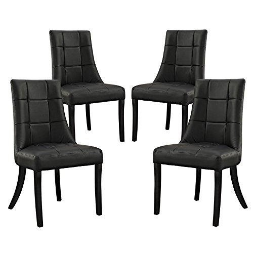 Modway Noblesse Modern Tufted Vegan Leather Upholstered Four Kitchen and Dining Room Chairs in Black