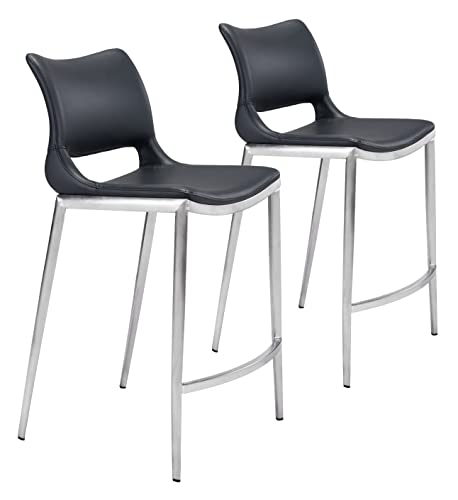 Ace Counter Chair (Set of 2) Black & Silver