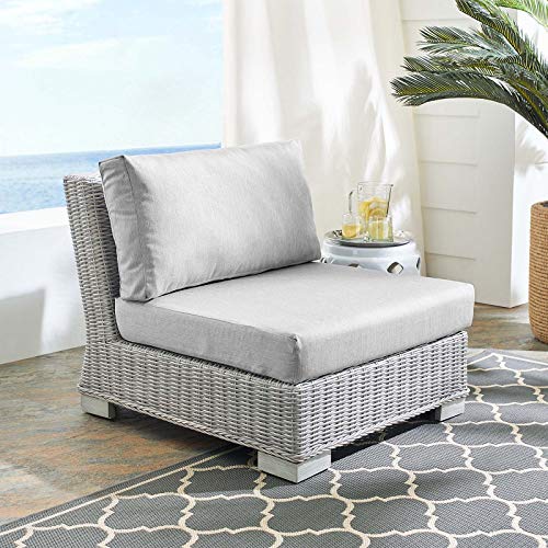 Modway EEI-3980-LGR-GRY Conway Outdoor Patio Wicker Rattan Armless Chair, Light Gray Gray