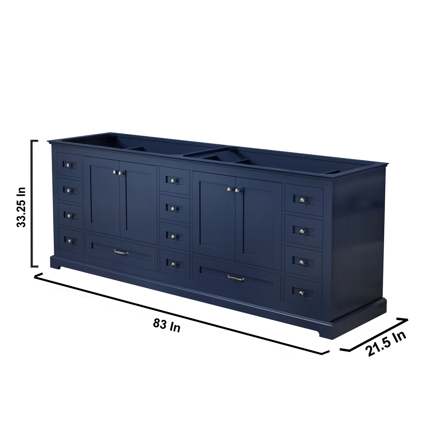 Dukes 84" Navy Blue Double Vanity, no Top and 34" Mirrors