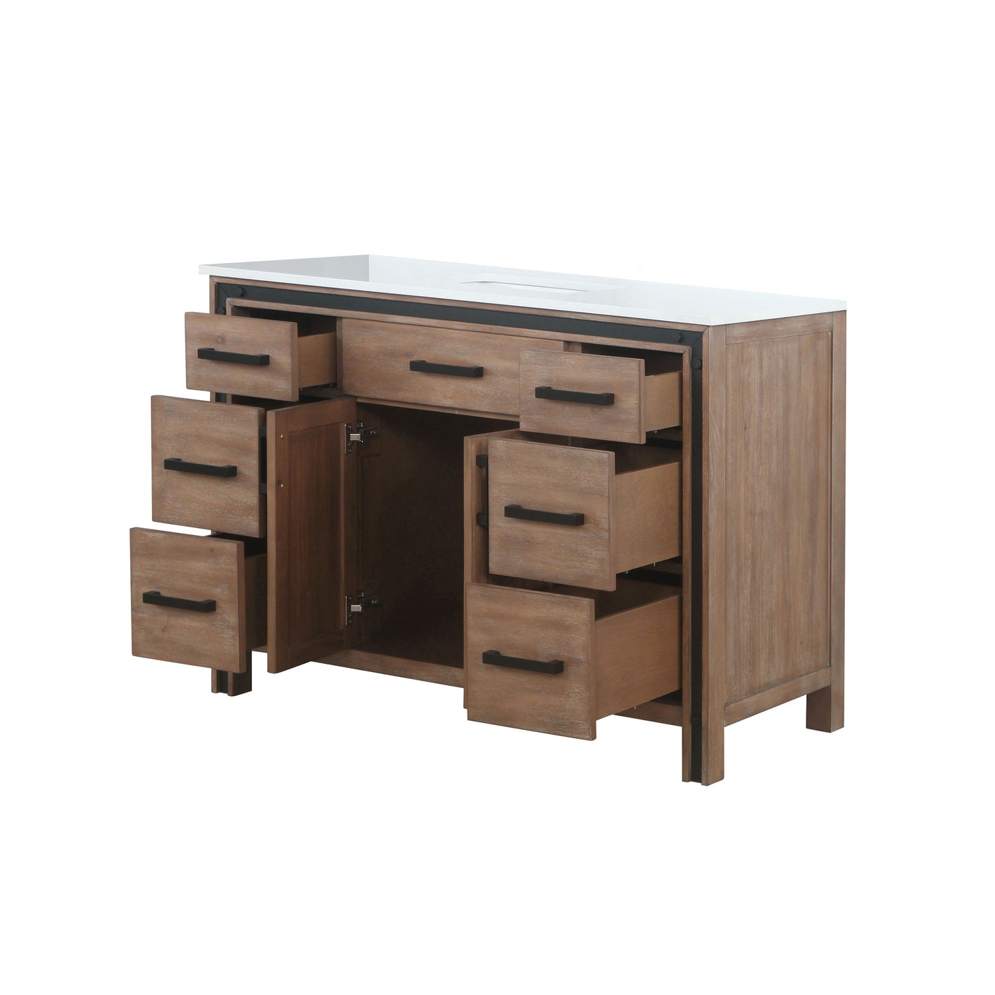 Ziva 48" Rustic Barnwood Single Vanity, Cultured Marble Top, White Square Sink and no Mirror