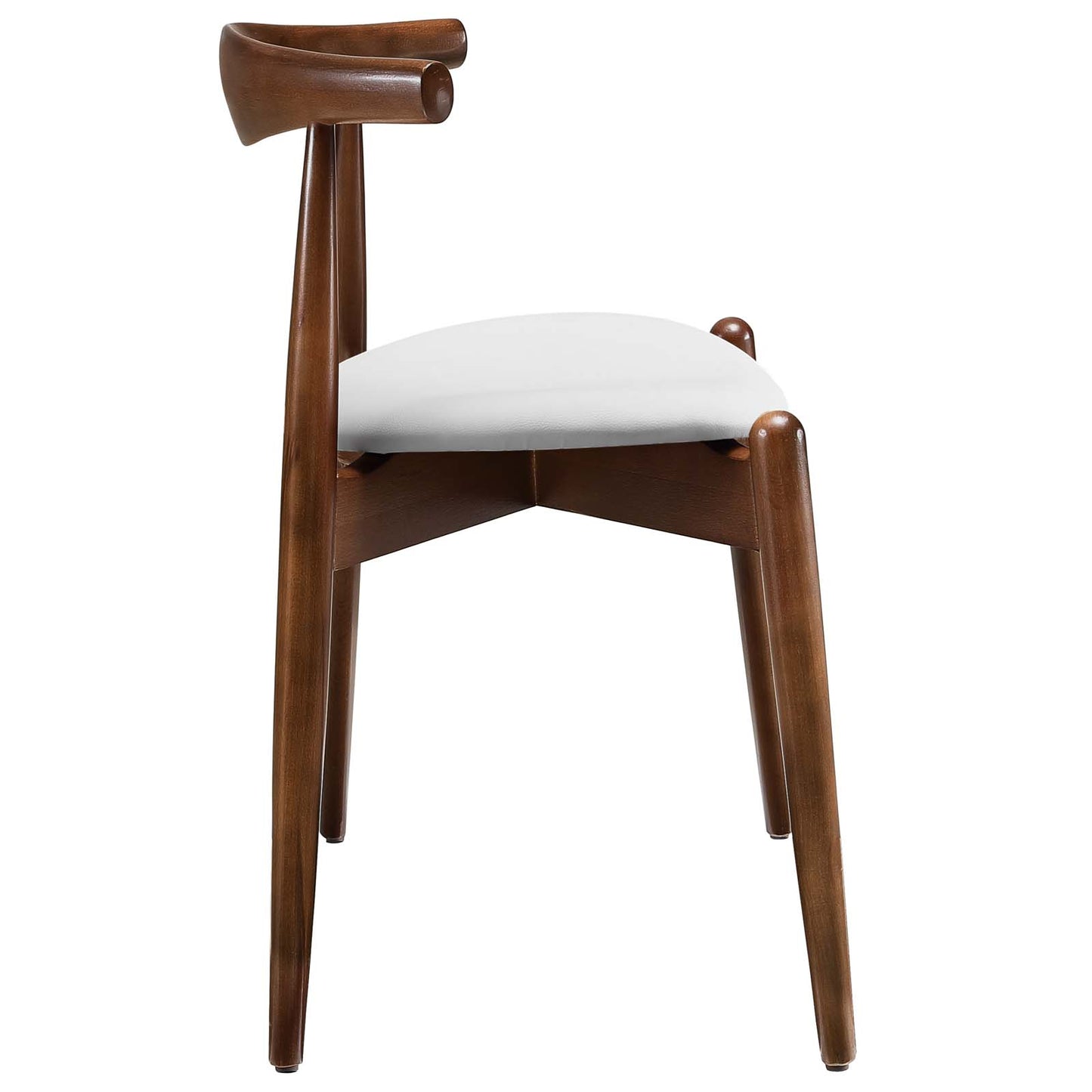Modway Stalwart Mid-Century Modern Faux Leather Upholstered Two Dining Chairs in Dark Walnut White