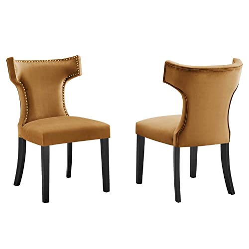 Modway Curve Velvet Set of 2 Dining Chairs with Cognac Finish EEI-5008-COG