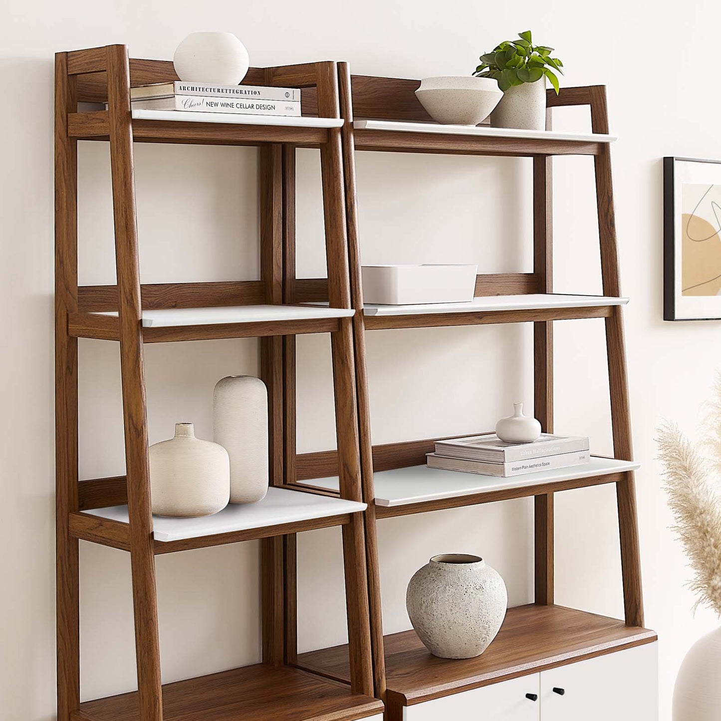 Modway Bookshelf Display Cases in Walnut White - Set of 2