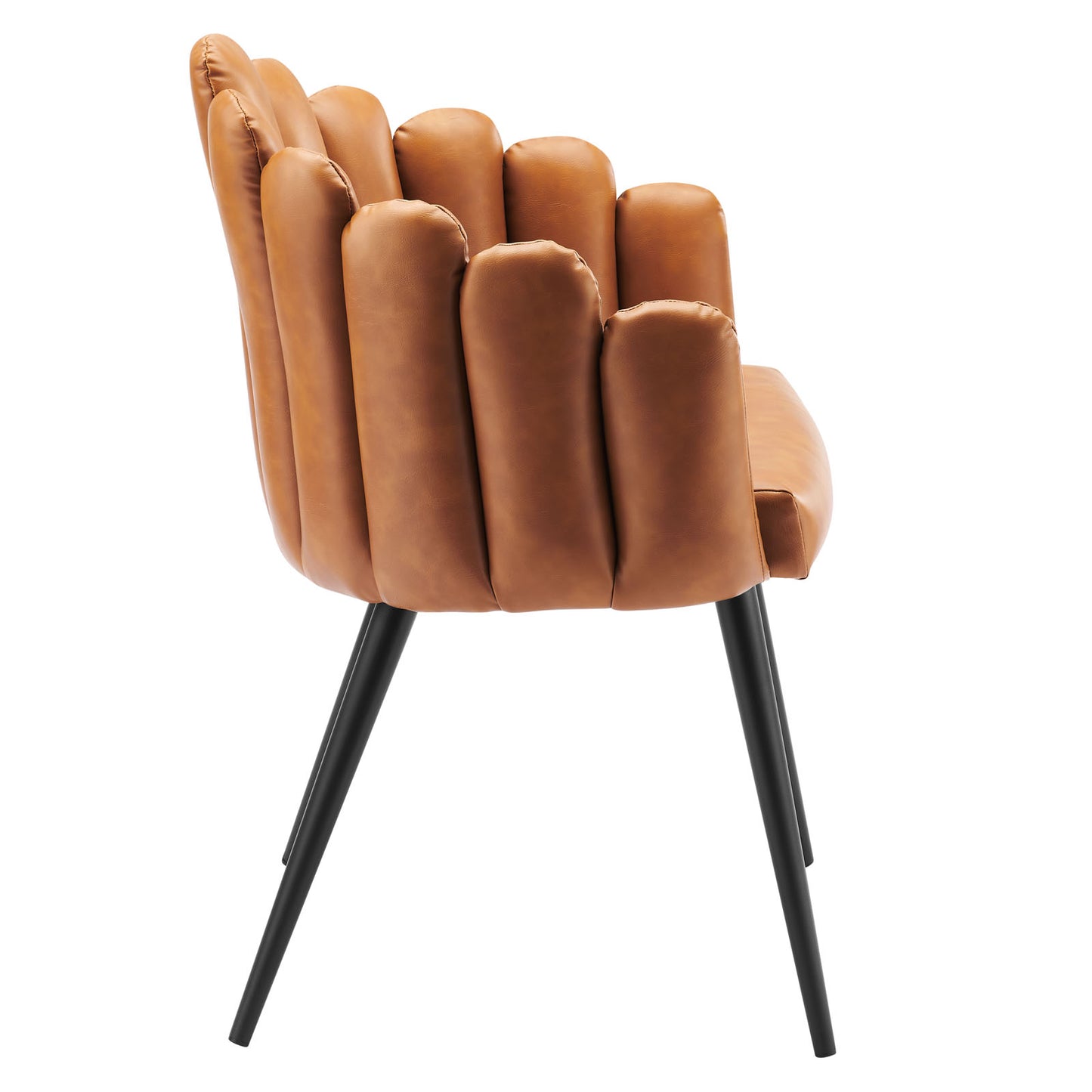 Modway Vegan Leather Channel Tufted Set of 2 in Black Tan Dining Chair