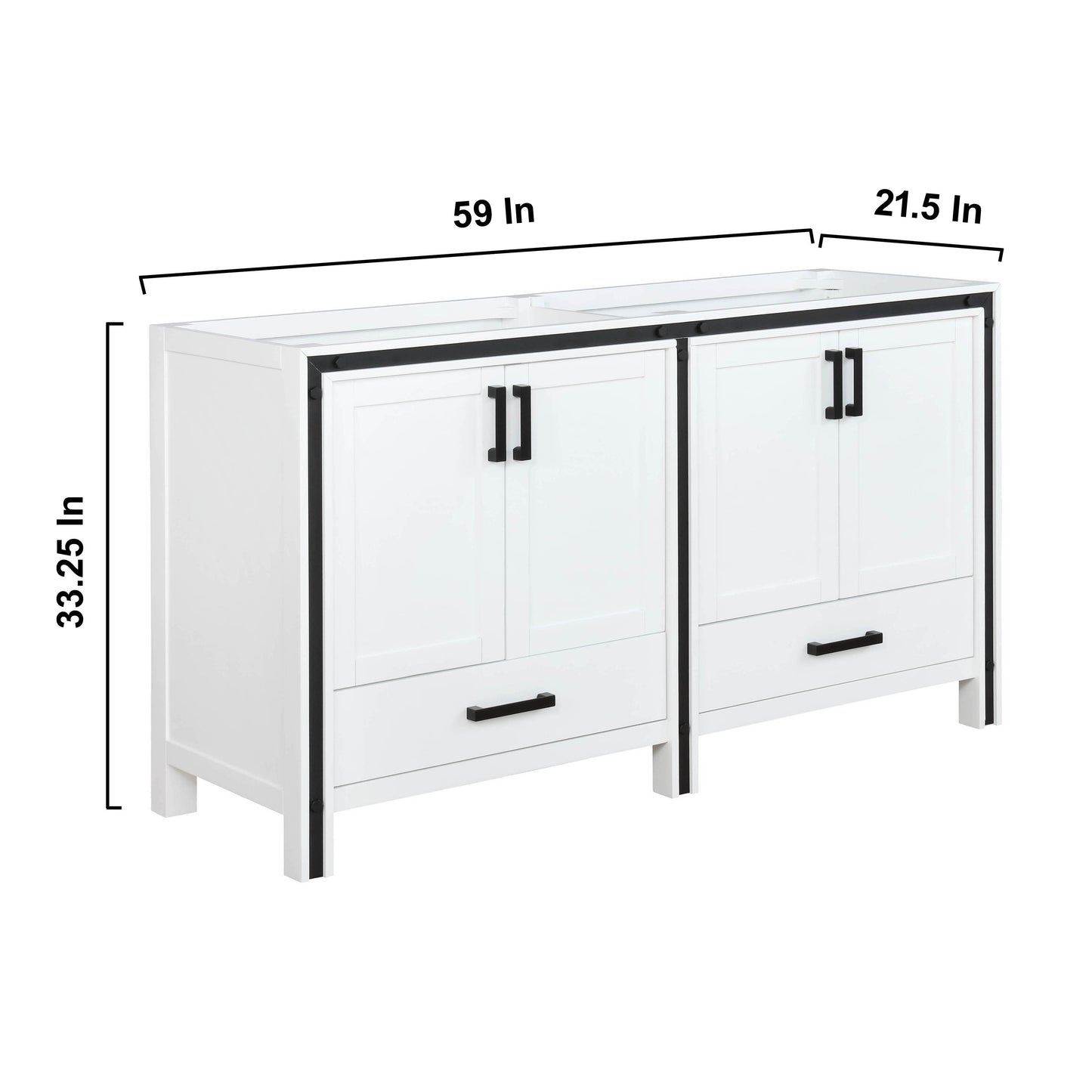 Ziva 60" White Double Vanity, no Top and 22" Mirrors