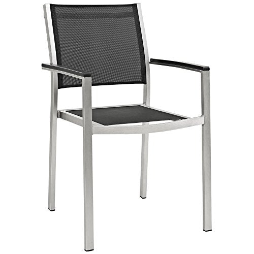 Modway Shore Aluminum Outdoor Patio Dining Arm Chair in Silver Gray