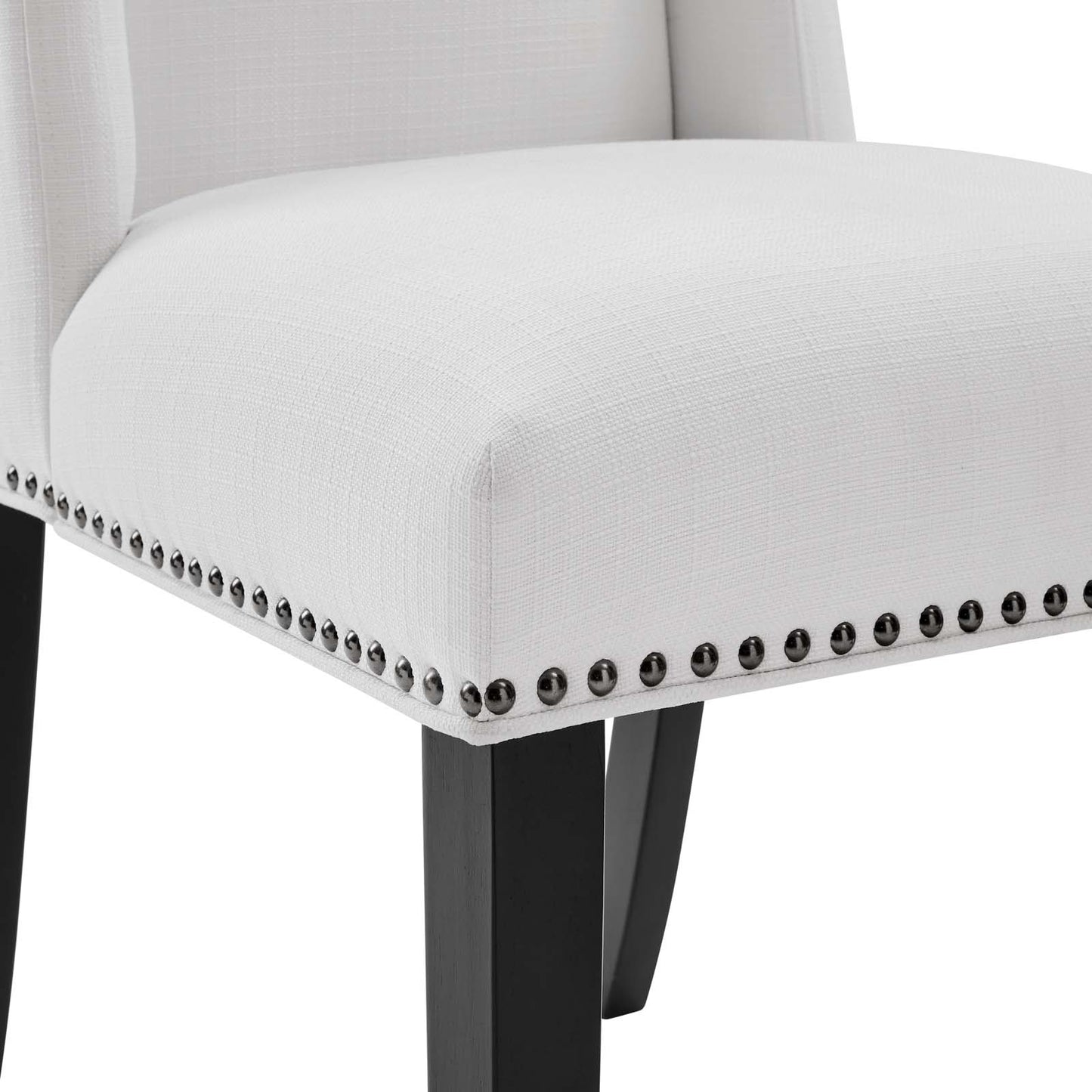 Modway Baron Upholstered Fabric Tall Back Dining Parsons Chair with Nailhead Trim in White